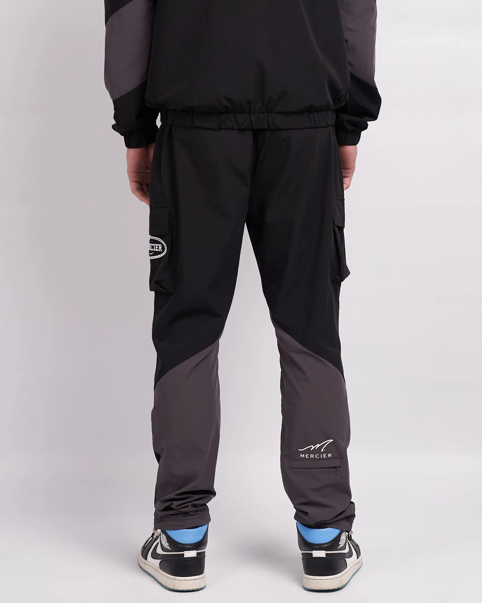 Black Grey Mono Badge Panelled Cargos