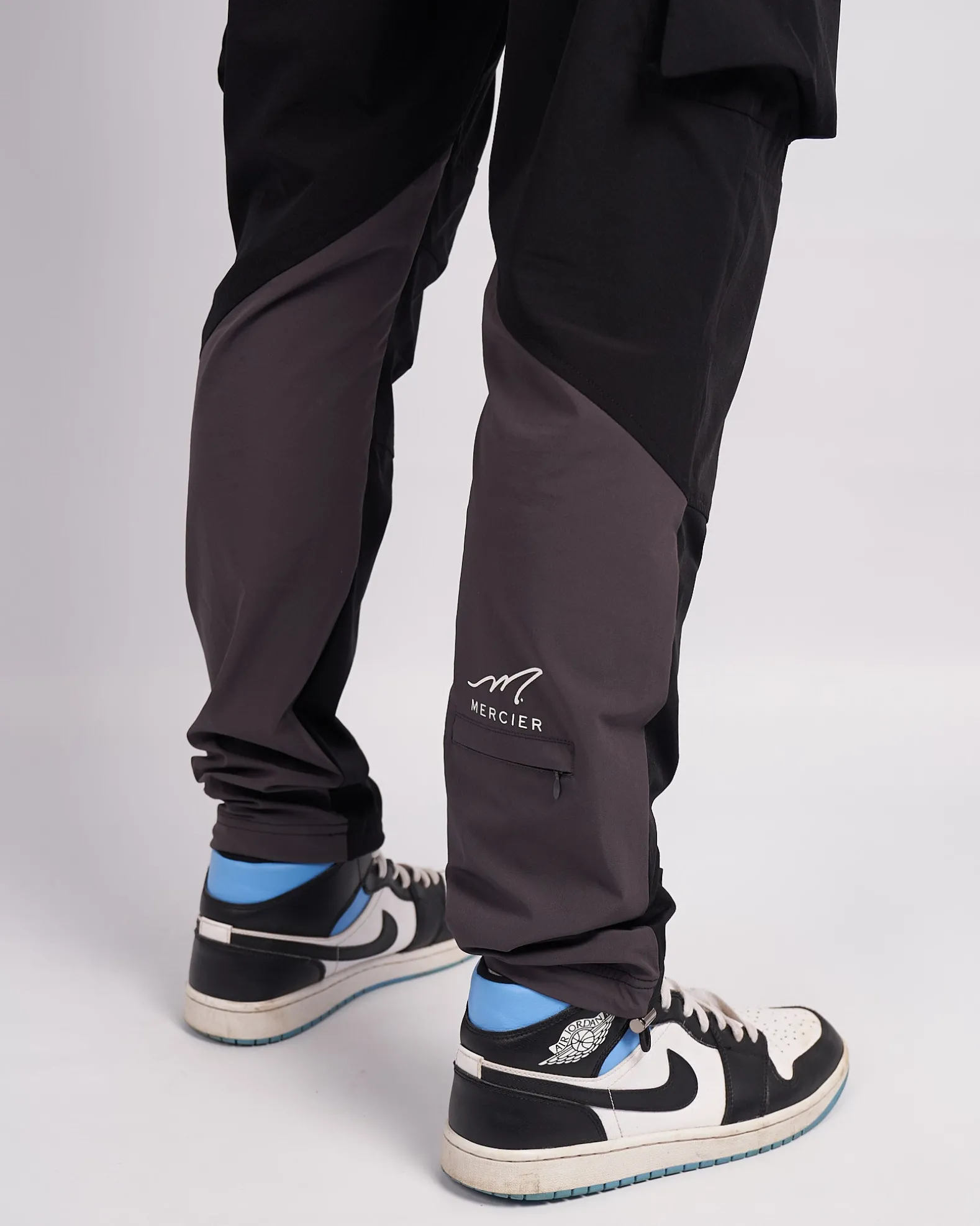 Black Grey Mono Badge Panelled Cargos