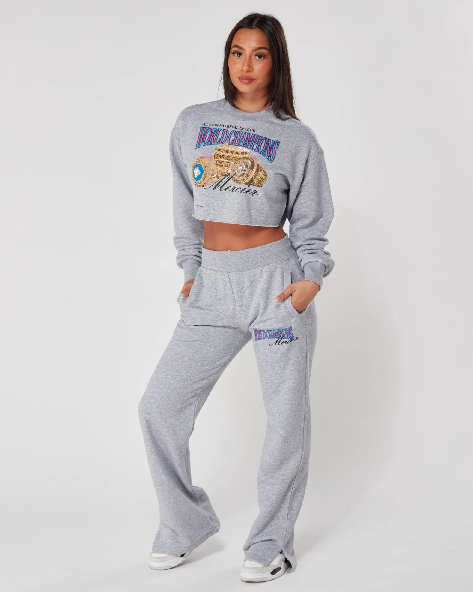 Womens Grey Marl Champions Crop Crewneck