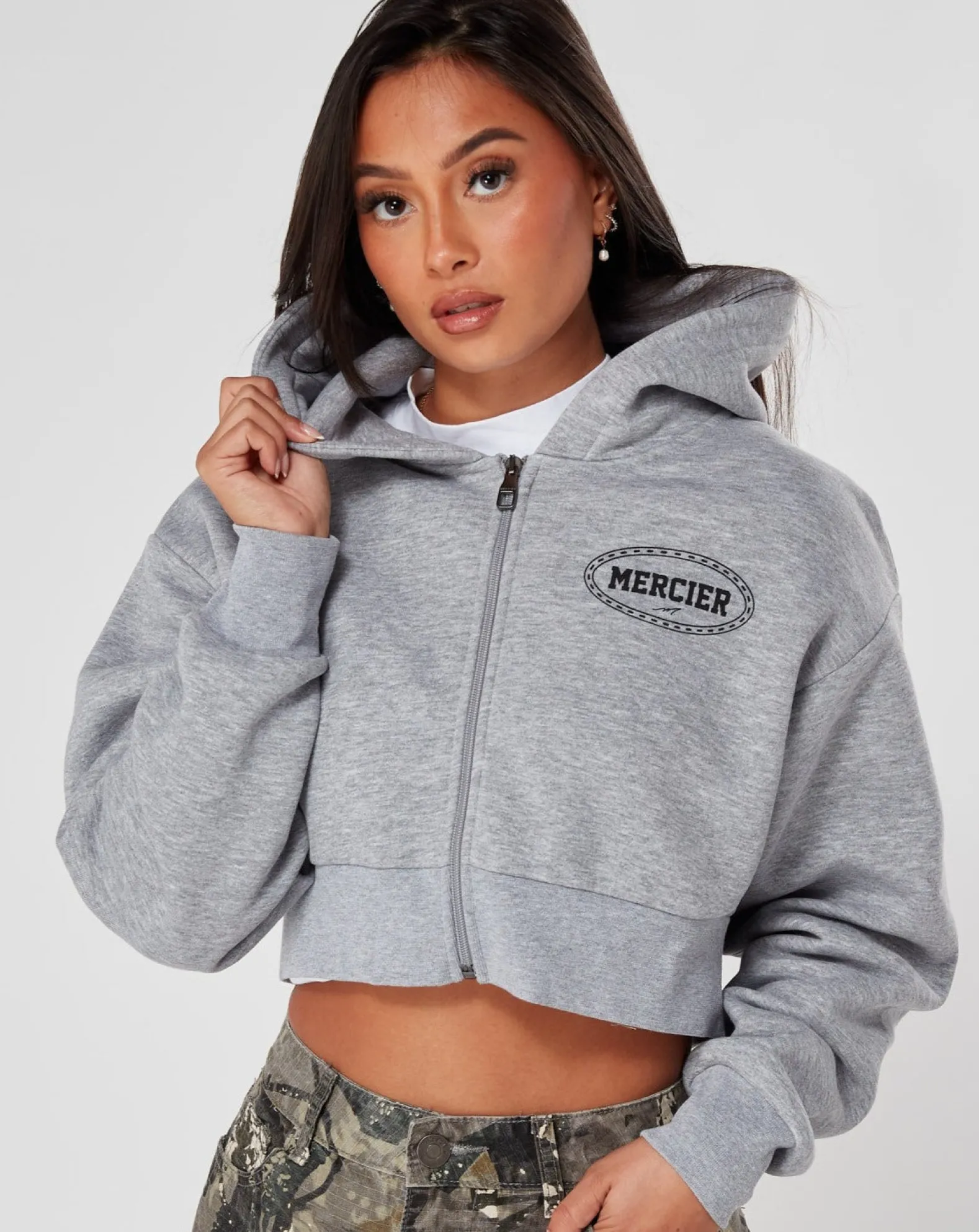 Womens Grey Marl Mercier Maison Cropped Hoodie