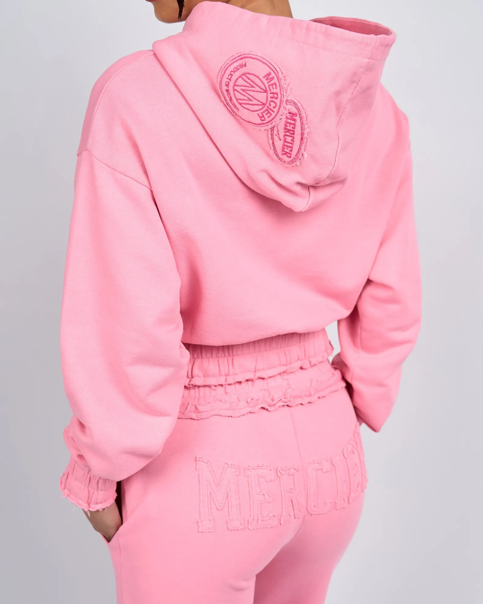 Womens Pink Distressed Cropped Hoodie